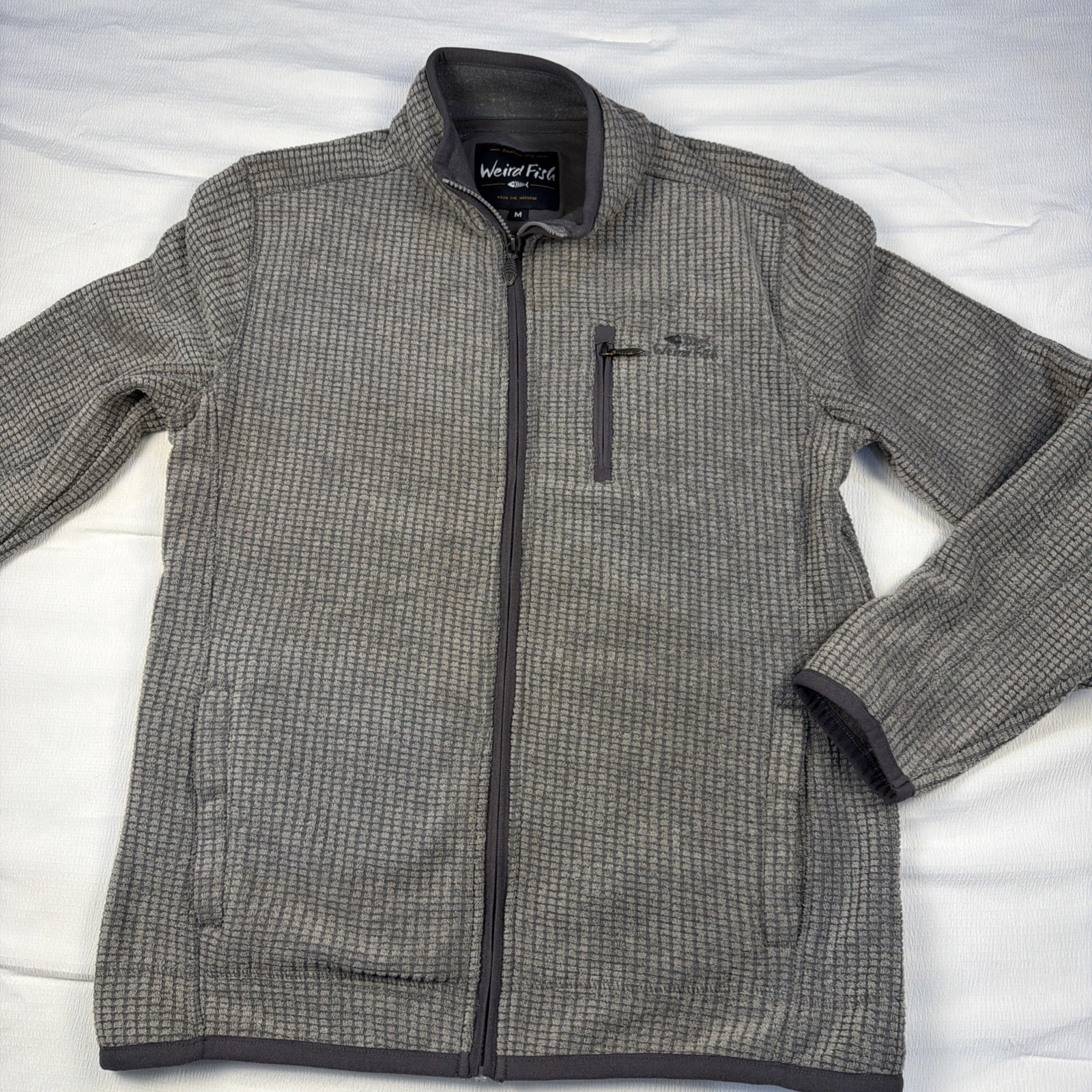 Weird Fish Mens Macaroni Full Zip Fleece Jacket Grey Textured Knit Size M
